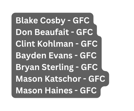 Blake Cosby GFC Don Beaufait GFC Clint Kohlman GFC Bayden Evans GFC Bryan Sterling GFC Mason Katschor GFC Mason Haines GFC